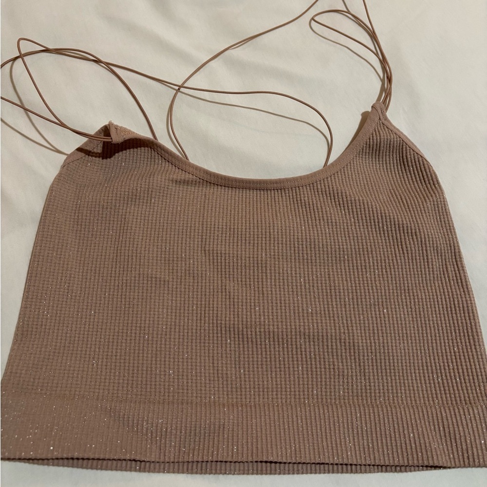 Urban Outfitters Taupe Ribbed Camisole with Subtle Sparkles